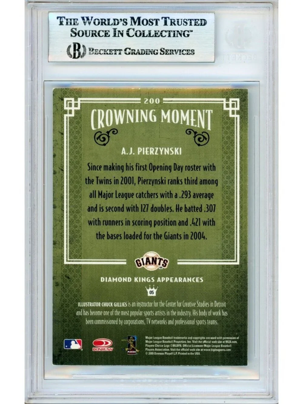 A.J. Pierzynski Signed 2005 Donruss Diamond Kings #200 Giants Card BAS Slab